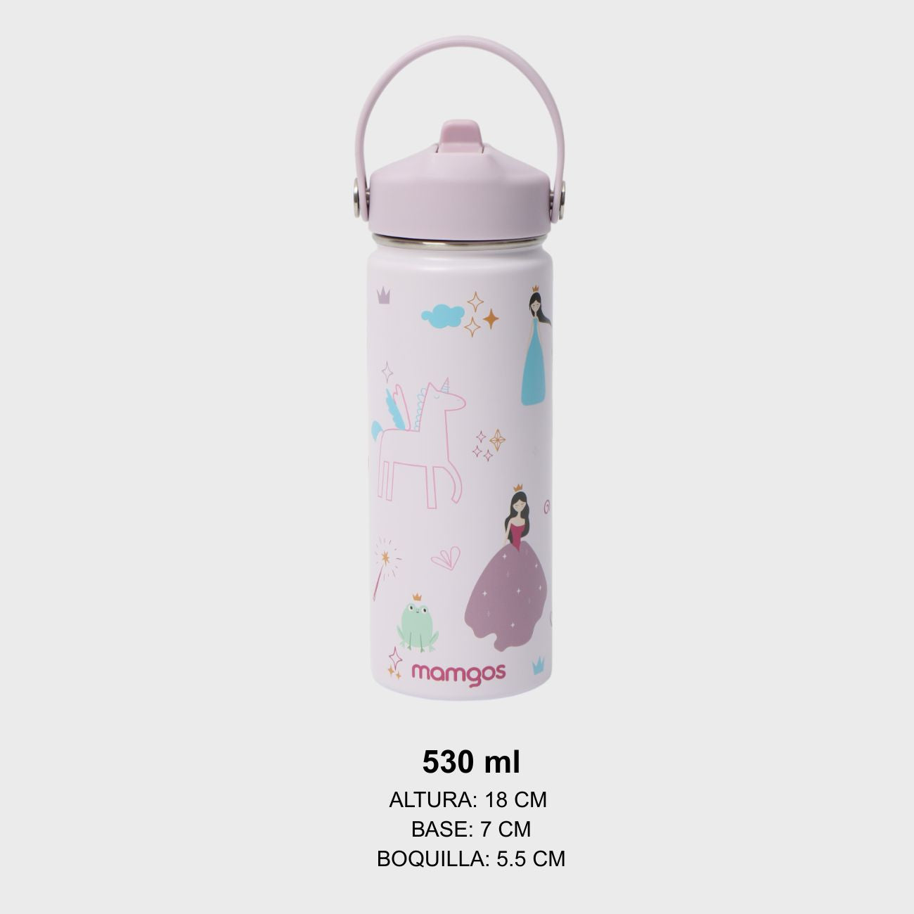 Termo con popote Mamgos Princesa 2.0 Acero inoxidable 530 ml