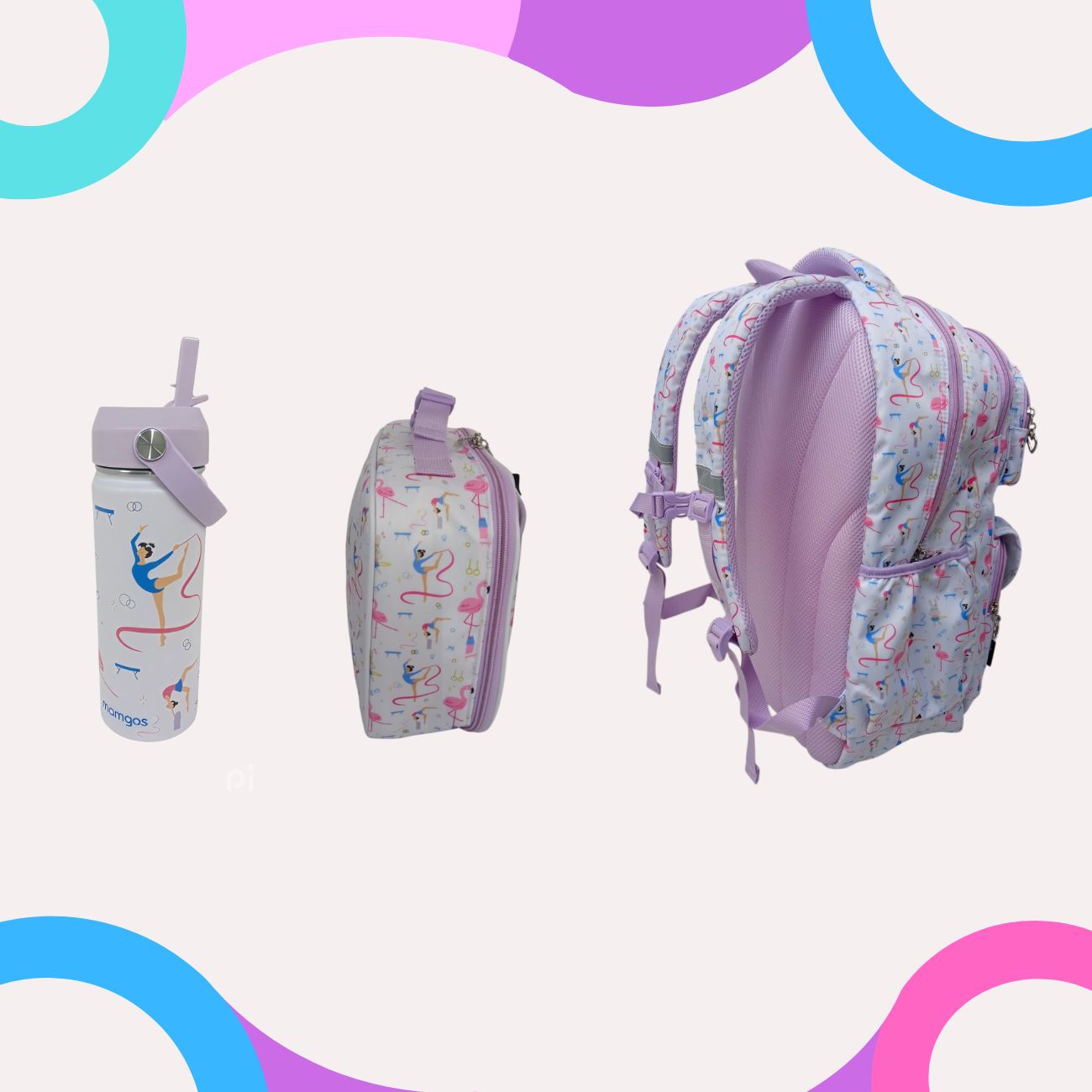 Kits de Mochilas Escolares Gimnasia Mamgos niñas 3 Piezas
