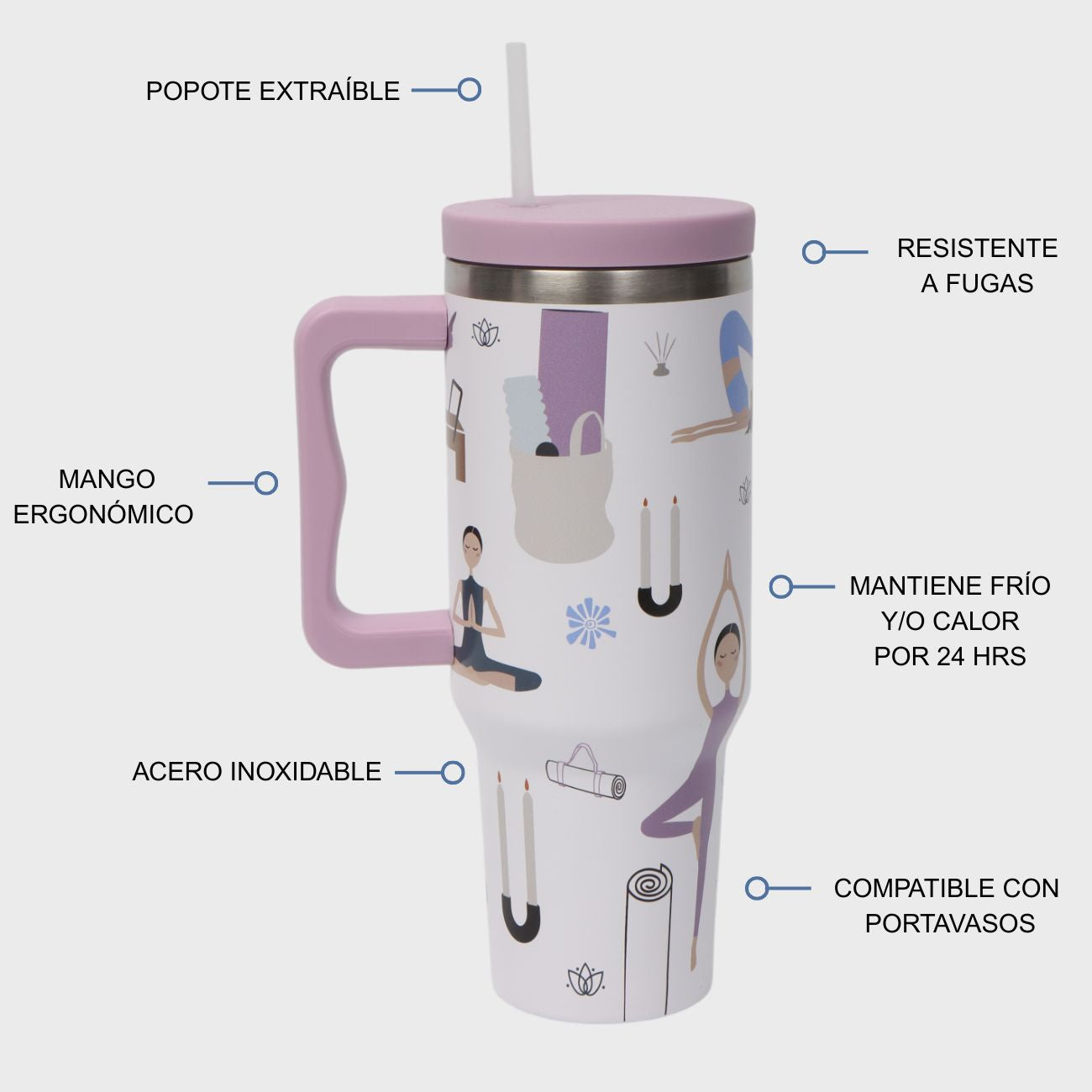 Termo Mamgos Yoga incluye popote Acero inoxidable 1.2 L