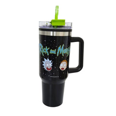 Termo con popote Rick and Morty Acero inoxidable negro 1.2 L