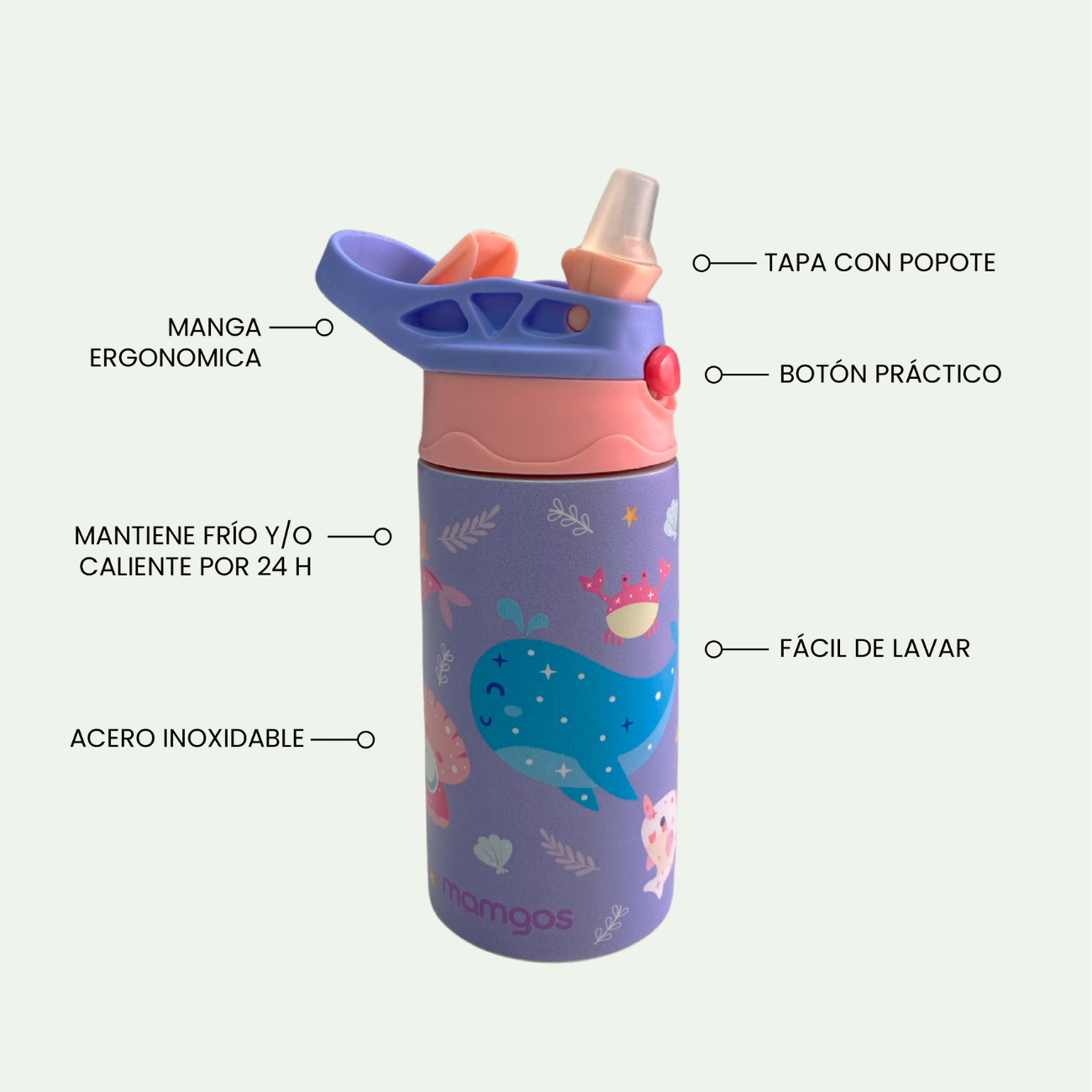 Termo Mamgos Sirena para Niños de Acero inoxidable 325 ml