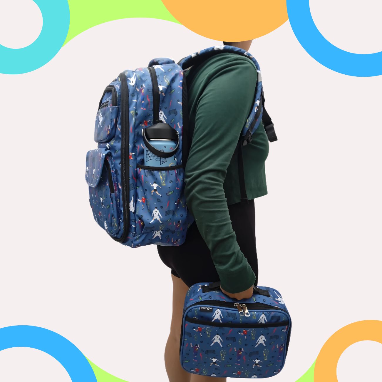 Kits de Mochilas Escolares Futbol Mamgos para Niños 3 Piezas