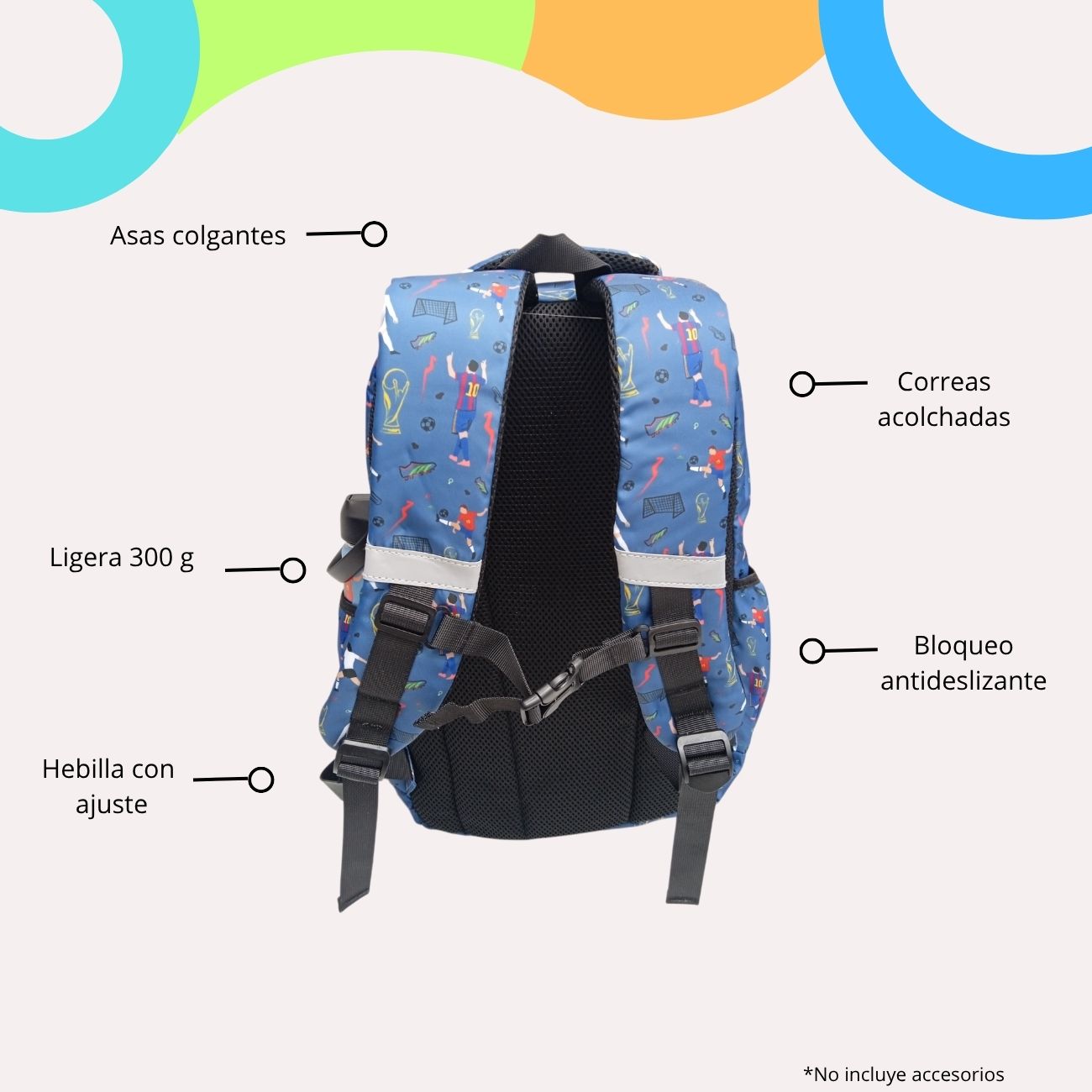Mochila Escolar Futbol Mamgos para Niños color azul 1 pieza