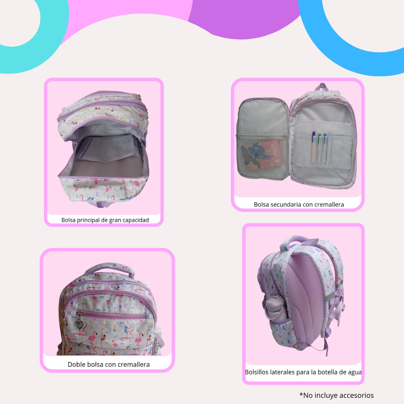 Mochila Escolar Gimnasia Mamgos para Niñas lila 1 pieza
