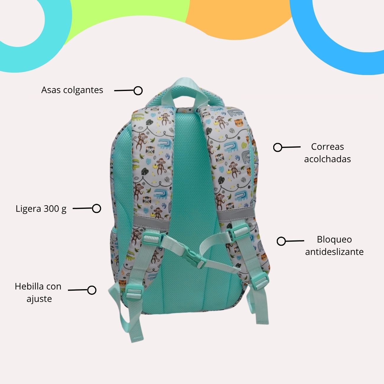 Mochila Escolar Selva Mamgos para Niños color verde 1 pieza