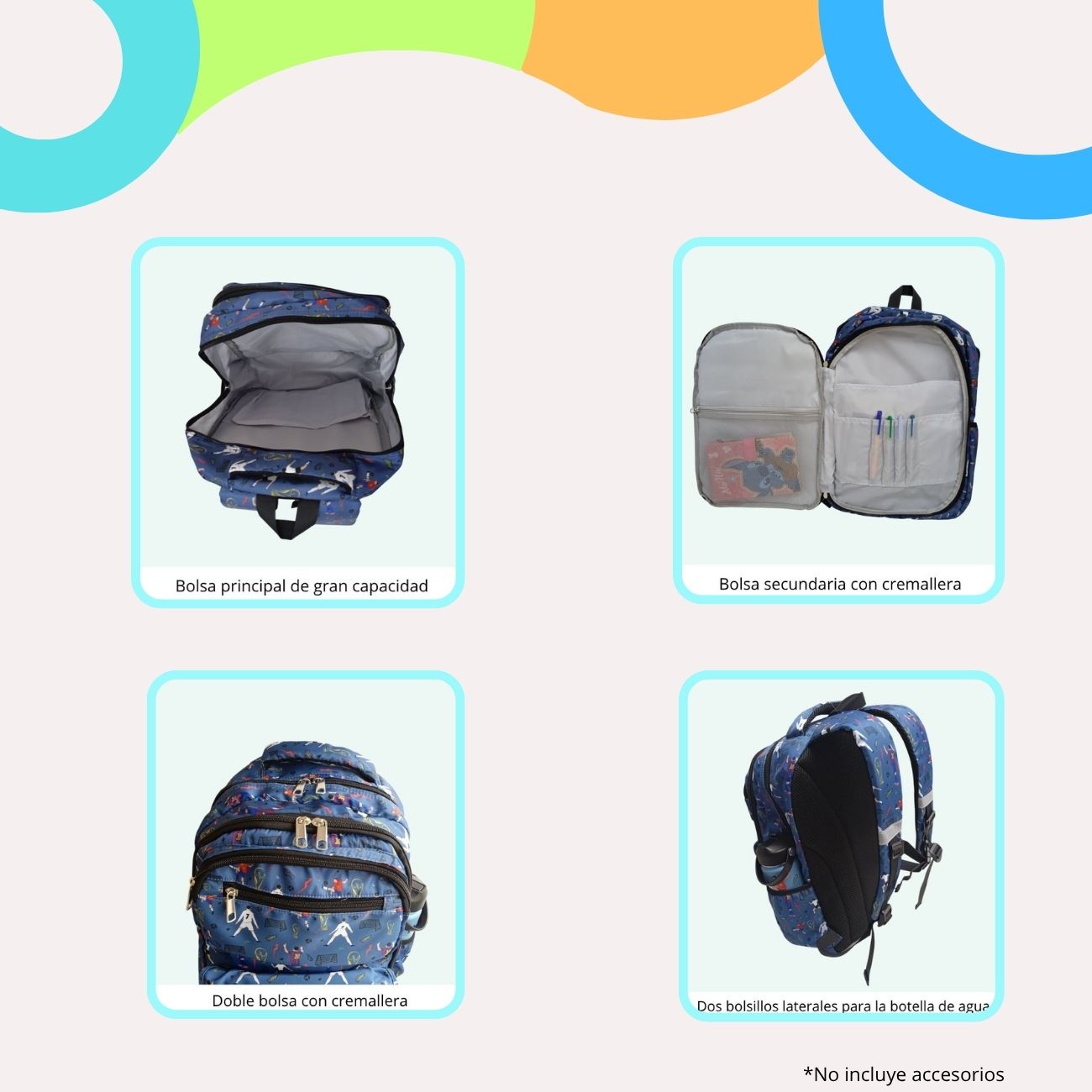 Mochila Escolar Futbol Mamgos para Niños color azul 1 pieza