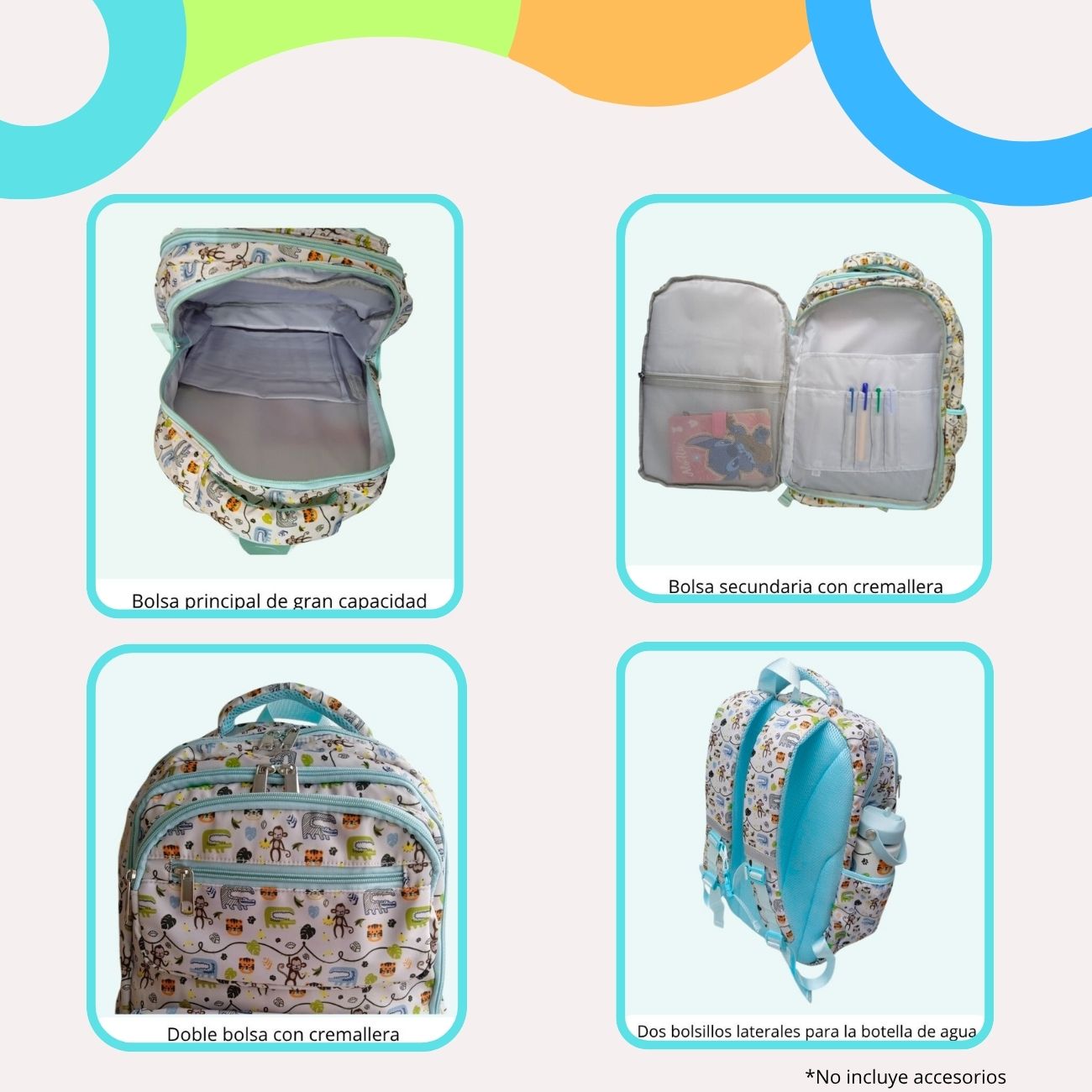 Mochila Escolar Selva Mamgos para Niños color verde 1 pieza