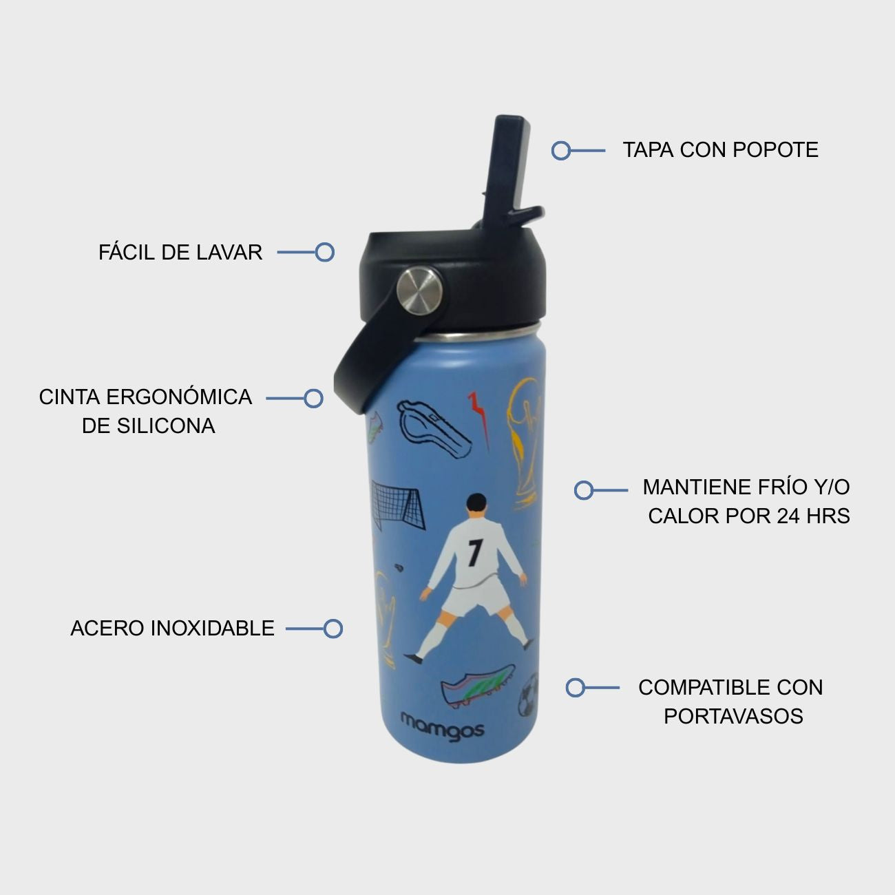 Termo Mamgos Futbol para niños de Acero inoxidable 530 ml