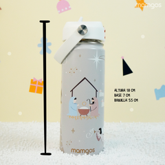 Termo con popote Mamgos Nacimiento Acero inoxidable 530 ml