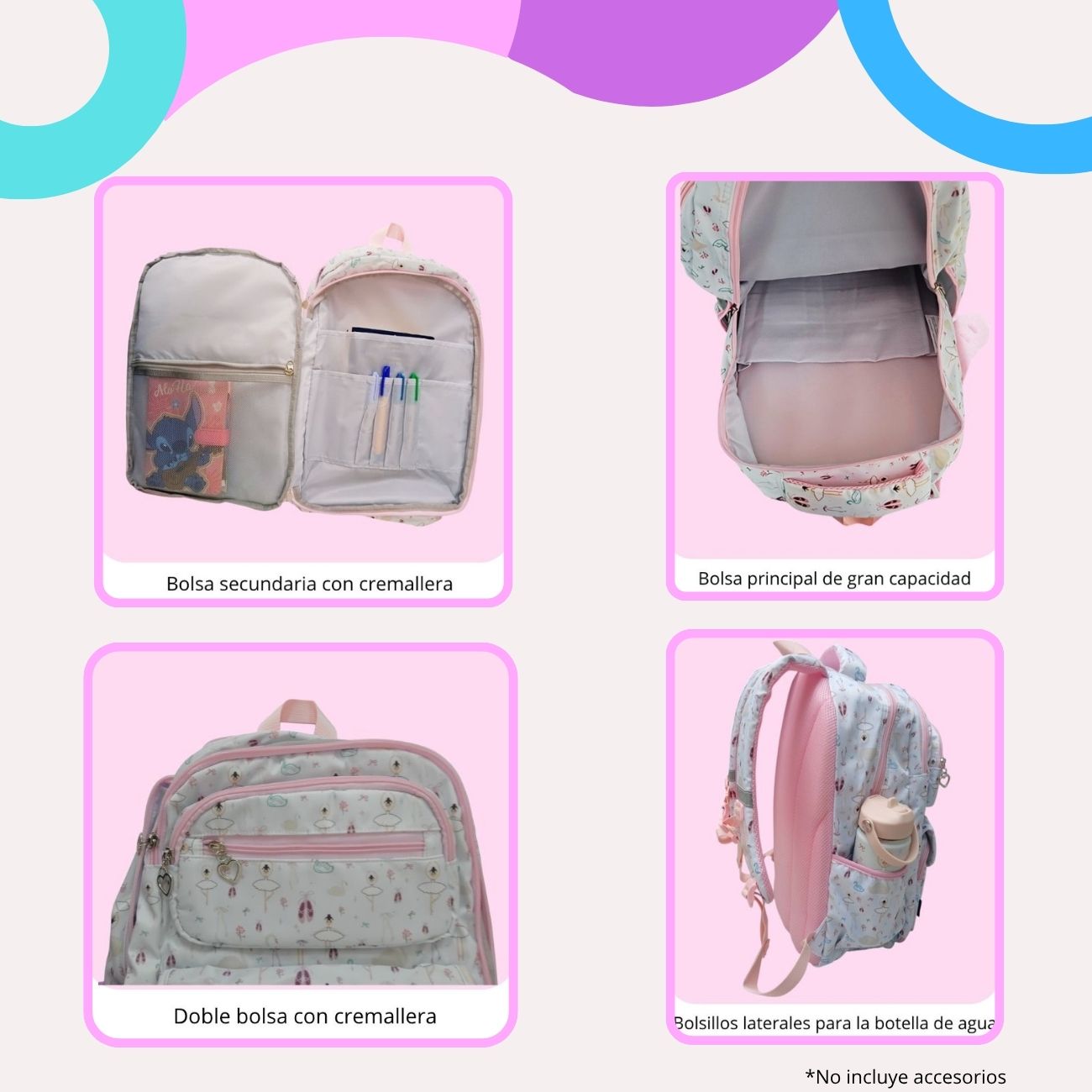 Kits de Mochilas Escolares Ballet Mamgos para niñas 2 Piezas