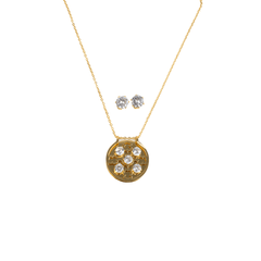 Juego De Aretes Y Collar Flores Círculo Dorado Mayoreo Acero