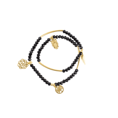 Pulsera Mujer Doble Detalles Negros Dorada Mayoreo Acero