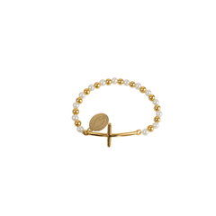 Pulsera Mujer De Perlas Con Cruz Y Virgen Mayoreo Acero