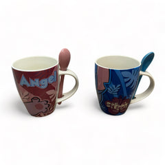 Juego 2 tazas de porcelana Stitch y Angela con Cuchara de 310ml