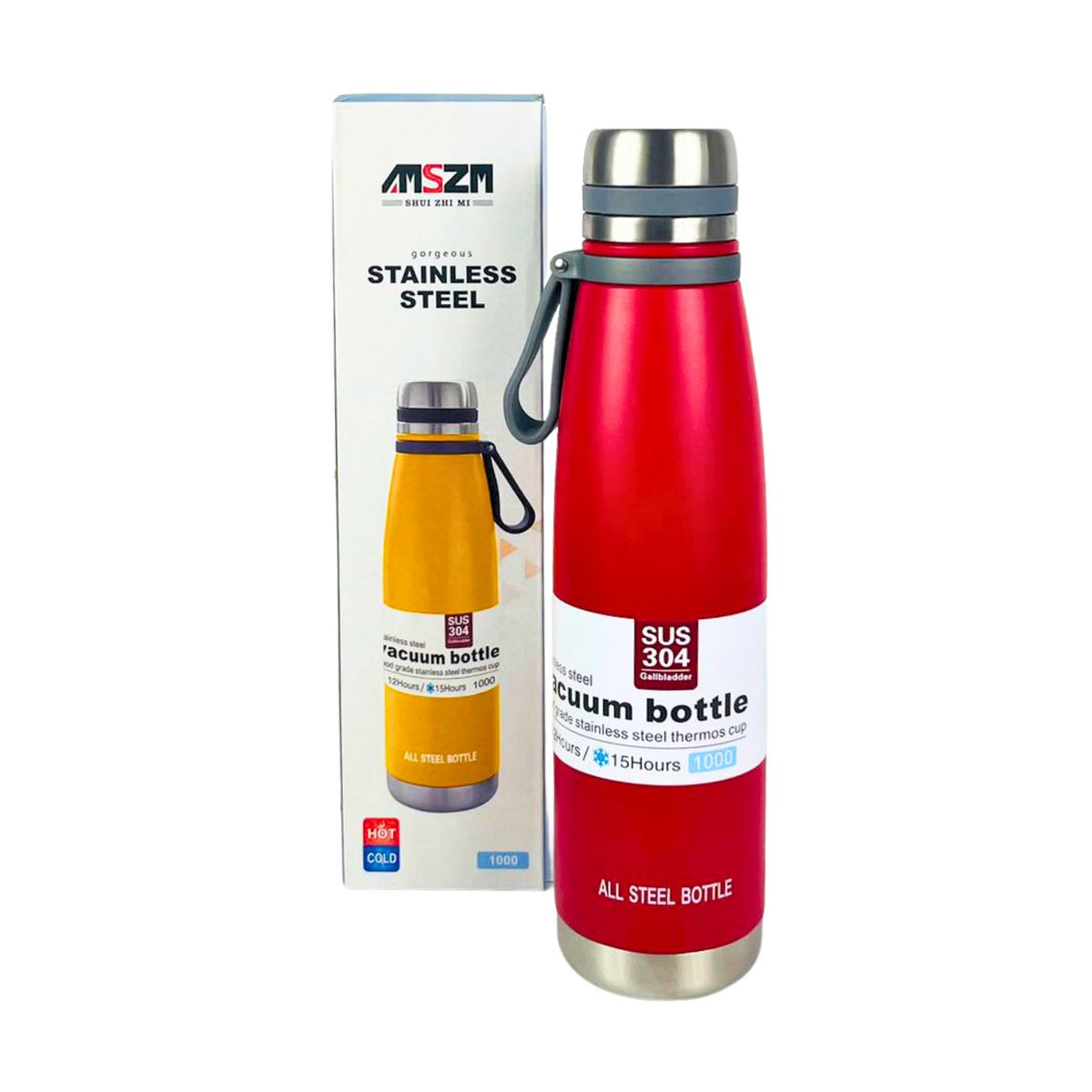 AMSZM Termo Sport Bottle Rojo de Acero inoxidable 1 L