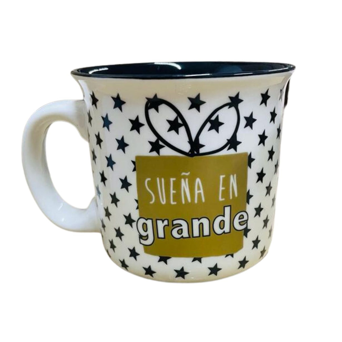 Taza De Porcelana Blanca Con Estrellas Negras