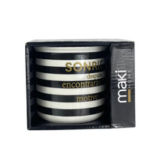 Taza De Porcelana Blanca Con Lineas Negras