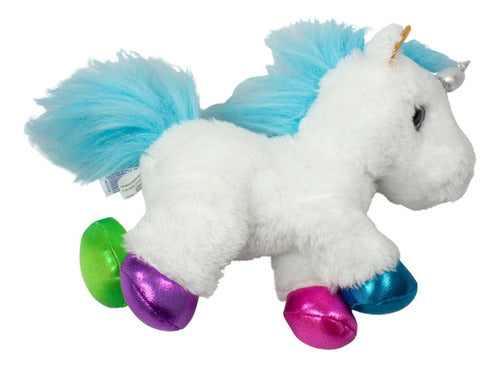 Peluche De Unicornio Pelo Azul Y Patas De Colores 25cm