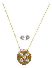 Juego De Aretes Y Collar Flores Círculo Dorado Mayoreo Acero