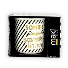 Taza De Porcelana Color Blanco, Negro Y Dorado Lineas