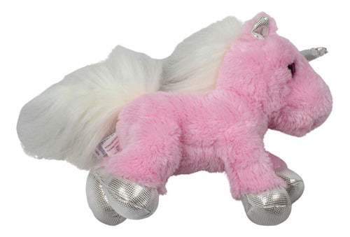 Peluche De Unicornio  Aurora Flopsie Rosa Pelo Blanco 25cm