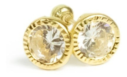 Aretes Circulares Corte Diamantado Blancos Grandes Oro 10k