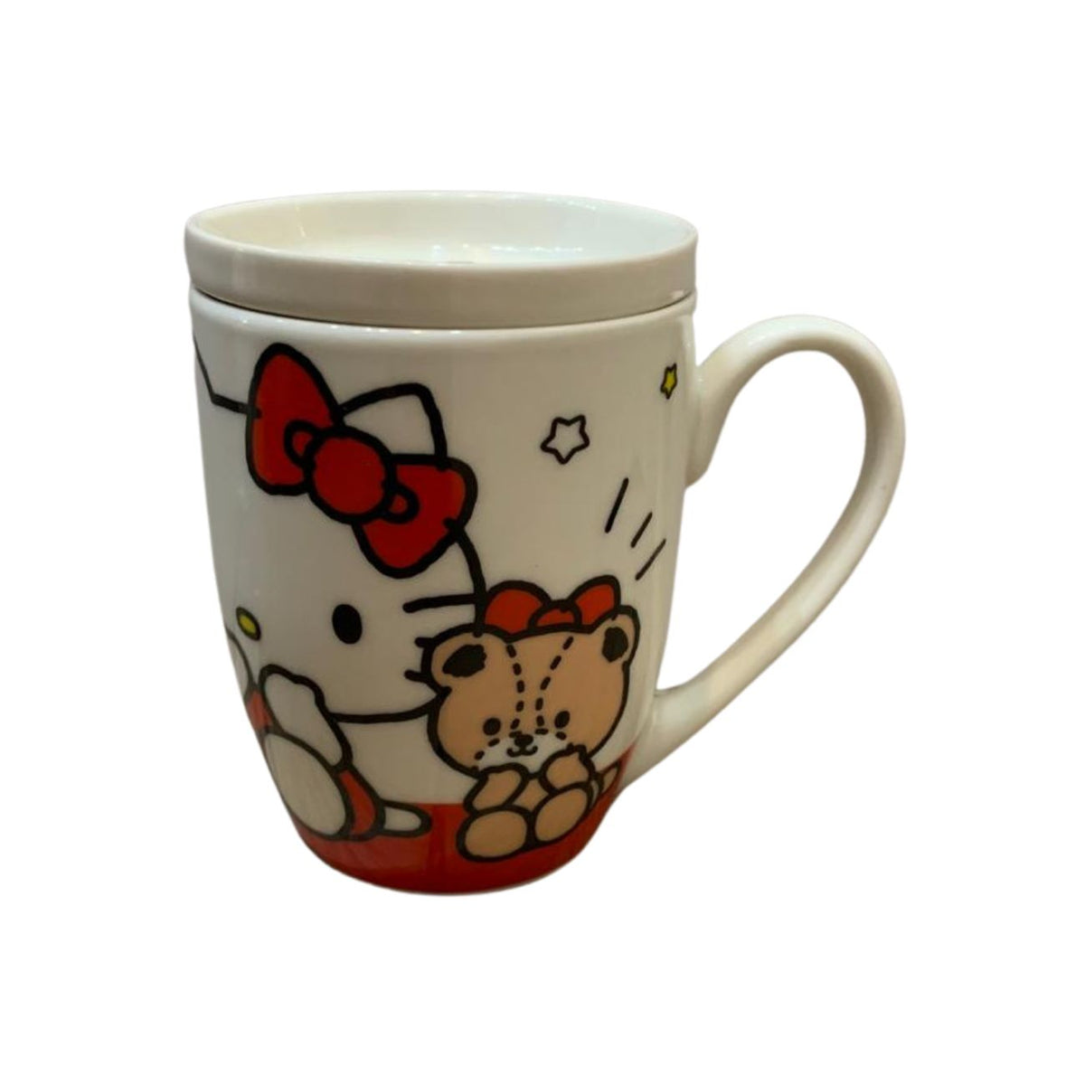 Taza de porcelana con tapa de Hello kitty 385ml