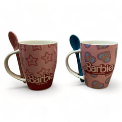 Juego de 2 tazas de cerámica con cuchara de Barbie 310 ml