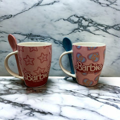 Juego de 2 tazas de cerámica con cuchara de Barbie 310 ml