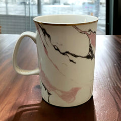 Tazas de porcelana color blanco con rosa mármol 350ml.