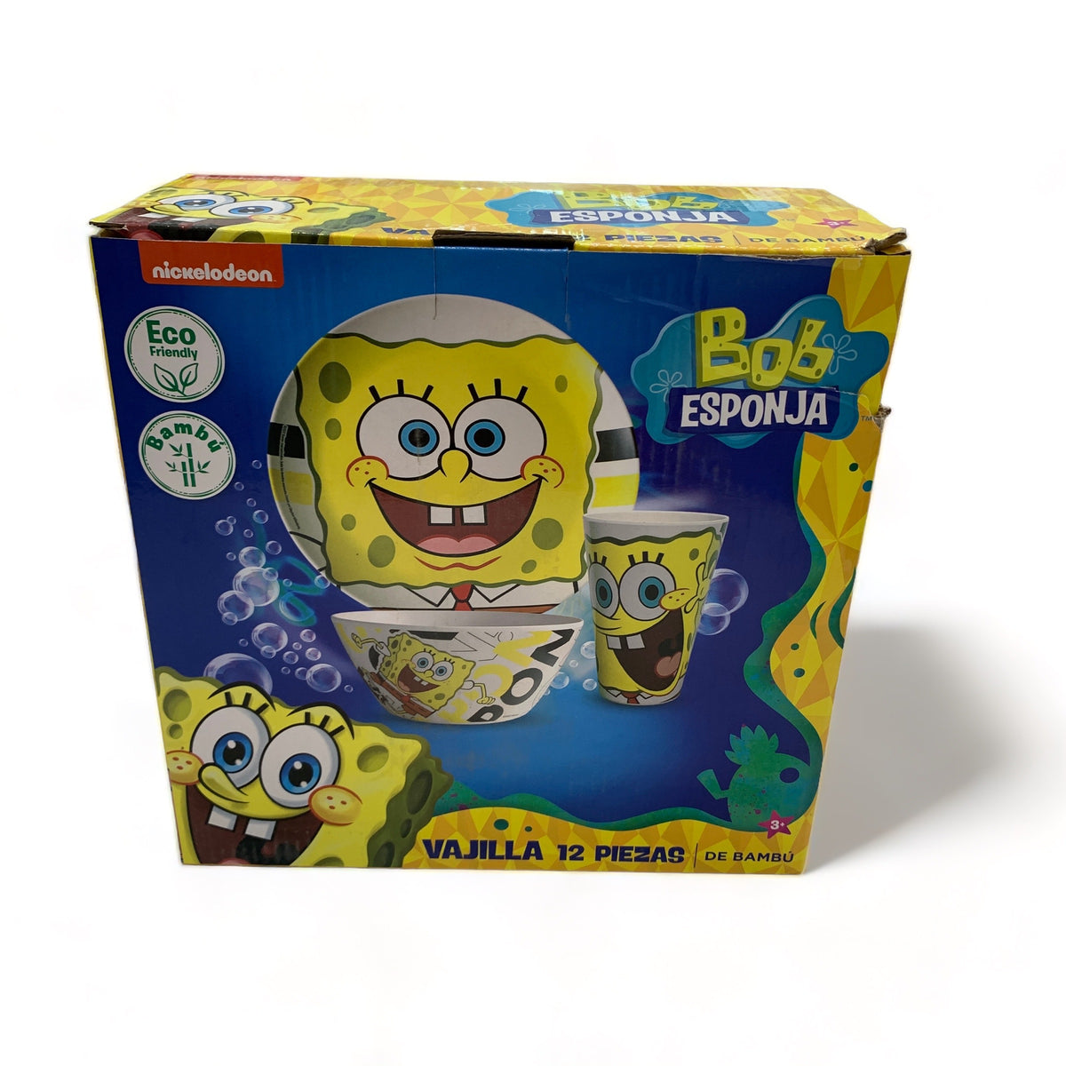 Vajilla De Bambu 12 Pzas Bob Esponja Para 4 Person