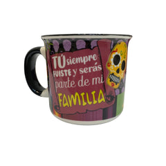 Taza de Gato Calaca y Hojas de Papel Picado de Porcelana de Color Negro de 400ml