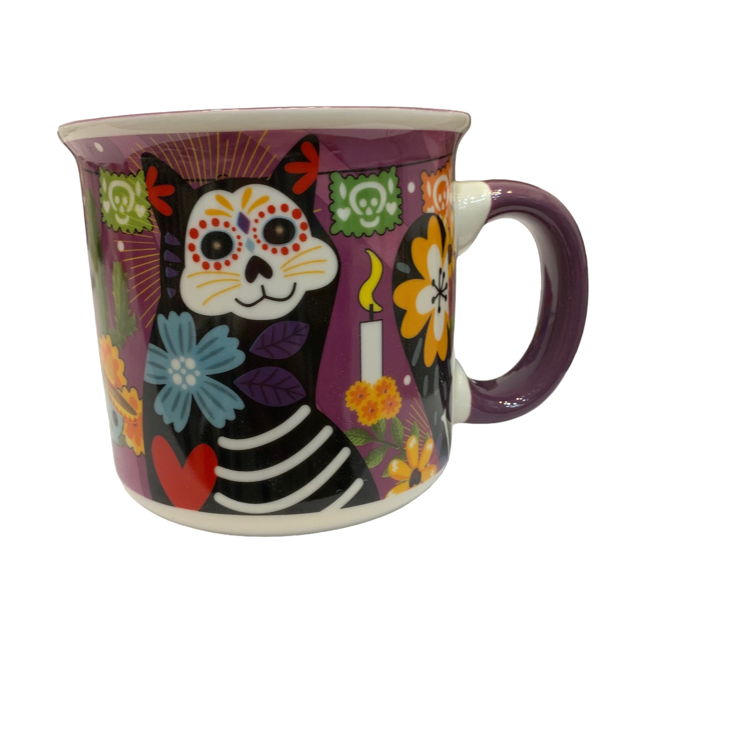 Taza de Perro Calaca y Hojas de Papel Picado de Porcelana de Color Negro de 400ml