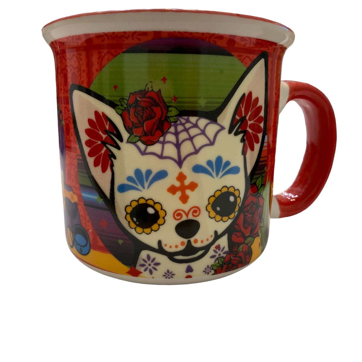 Taza de Perro Calaca y Hojas de Papel Picado de Porcelana de Color Rojo de 400ml