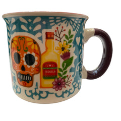 Taza de Calaca y Hojas de Papel Picado de Porcelana de Colore Azul de 400ml