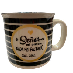 Taza con Frase de Dios de Porcelana Color Blanco, Negro y Amarillo de 400ml