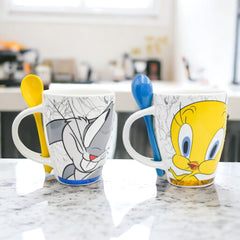 Juego de 2 tazas de porcelana con cuchara Warner 310ml
