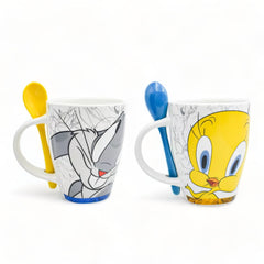 Juego de 2 tazas de porcelana con cuchara Warner 310ml