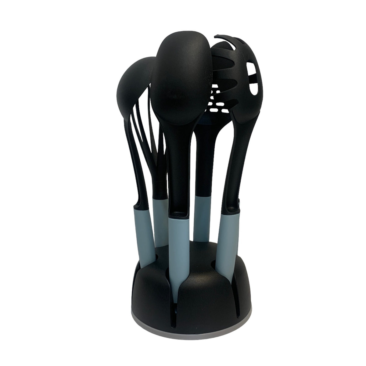 Juego De Utensilios Con Base Giratoria Negra Con Azul 7piezas