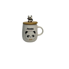 Taza de Ceramica con Cuchara y Tapa de Bambu