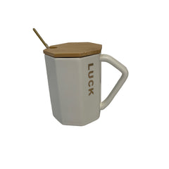 Taza de Ceramica con Tapa de Bambu y Cuchara