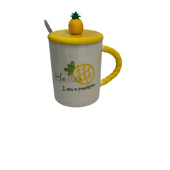 Taza de Ceramica con Tapa y Cuchara de Piña