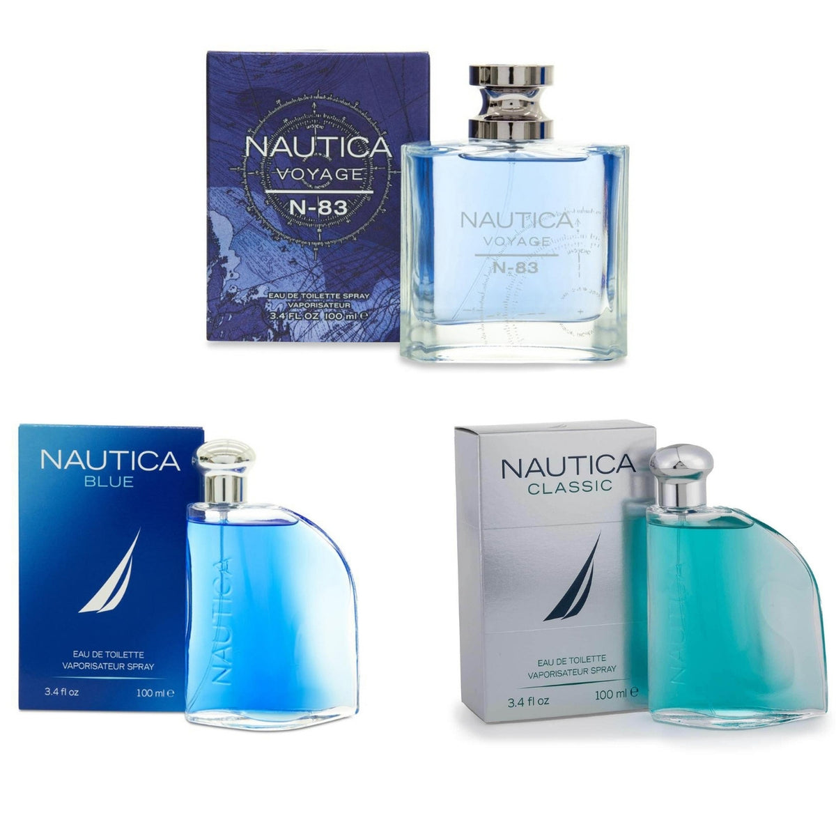 Paquete 3 Perfumes Nautica Voyage N-83 + Blue + Classic